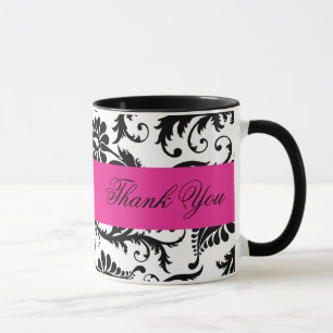 Svarta, vita, Rosa Damask Tack Mugg