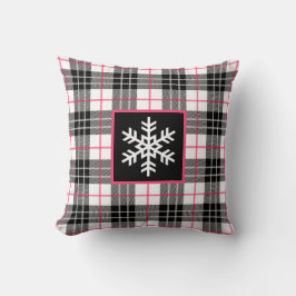 Svarta, vita, Rosa Plade med snöflingan Pillow Kudde