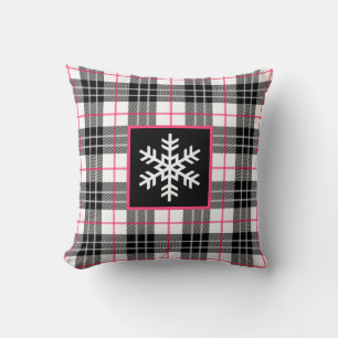 Svarta, vita, Rosa Plade med snöflingan Pillow Kudde