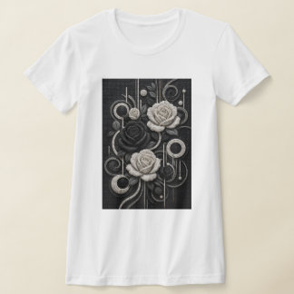 Svarta & Vita Rosor 3D Mikro Mosaik T Shirt