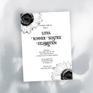 Svarta Vita Solrosor Litha Midsommarfest Inbjudningar