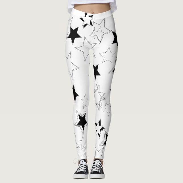 Svarta & Vita Stjärnor Leggings (Framsida)