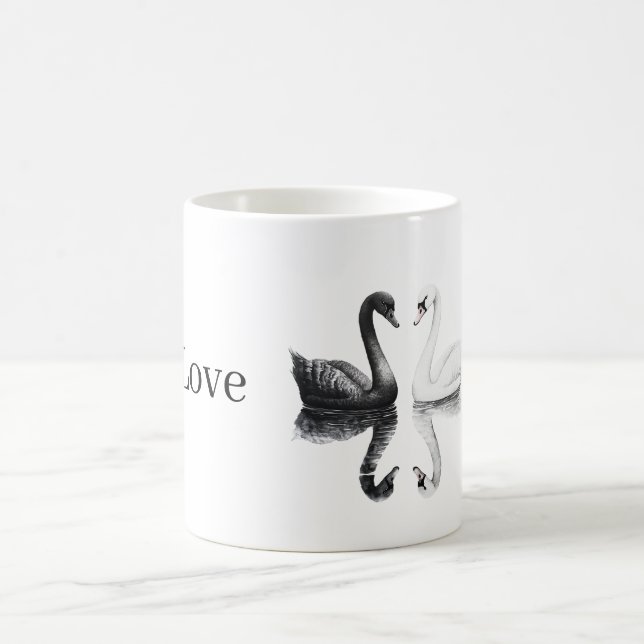 Svarta Vita Svanar Fåglar Reflexion Kaffemugg (Center)