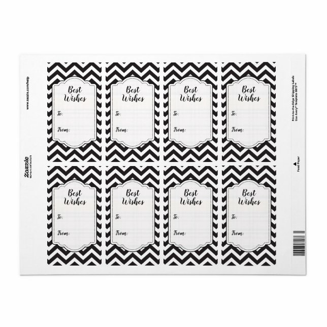 Svarta & Vita Tjocka Chevron Bröllopsdekaler Fraktsedel (Helt Ark)