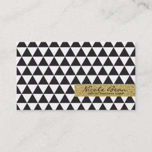 Svarta & Vita Trianglar & Guld Glamour Chic Visitkort