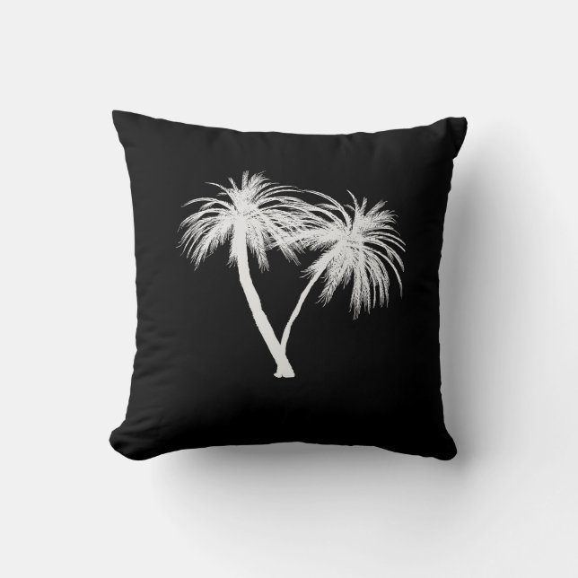 Svarta & Vita Tropiska Palmträd Modern Chic, Baham Kudde (Framsida)