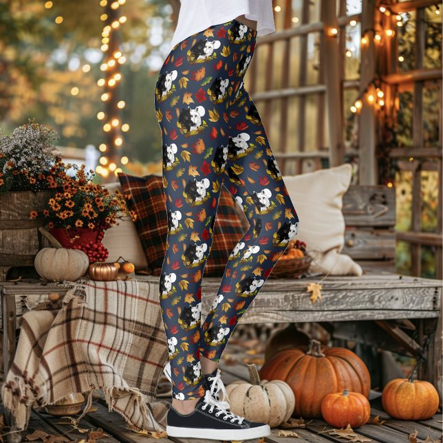 Svarta Vita Vargar Månsken Höstlöv Leggings (Skapare uppladdad)