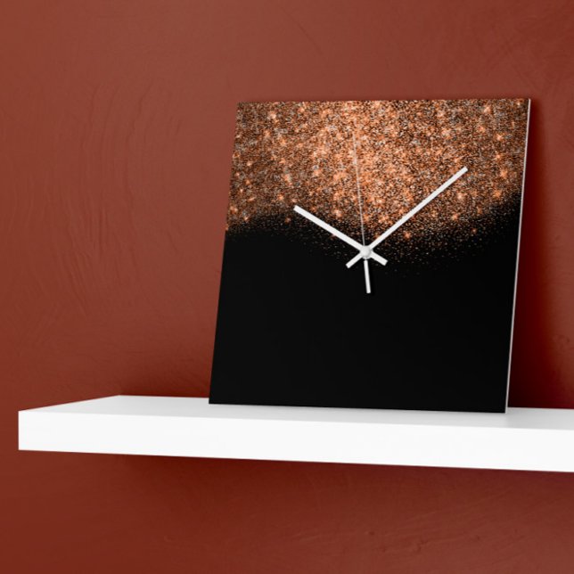 Svarta vitabstratken glitter Rosa ros Guld Fyrkantig Klocka (Skapare uppladdad)
