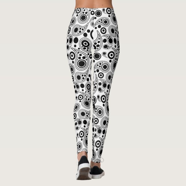 Svarta vitkretsar paisley stil mönster leggings (Baksida)