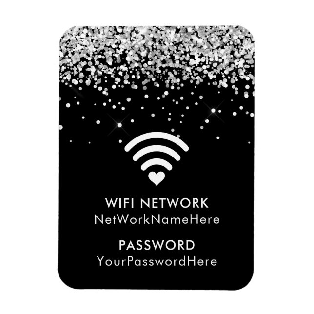 Svarta WiFi-nätverk och lösenord för Silver Glitte Magnet (Vertikal)