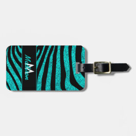 Svarta Zebra ränder Namn Teal Glitter Bagagebricka