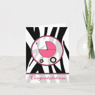 Svarta Zebra tryck/Rosa Baby Grattis Kort