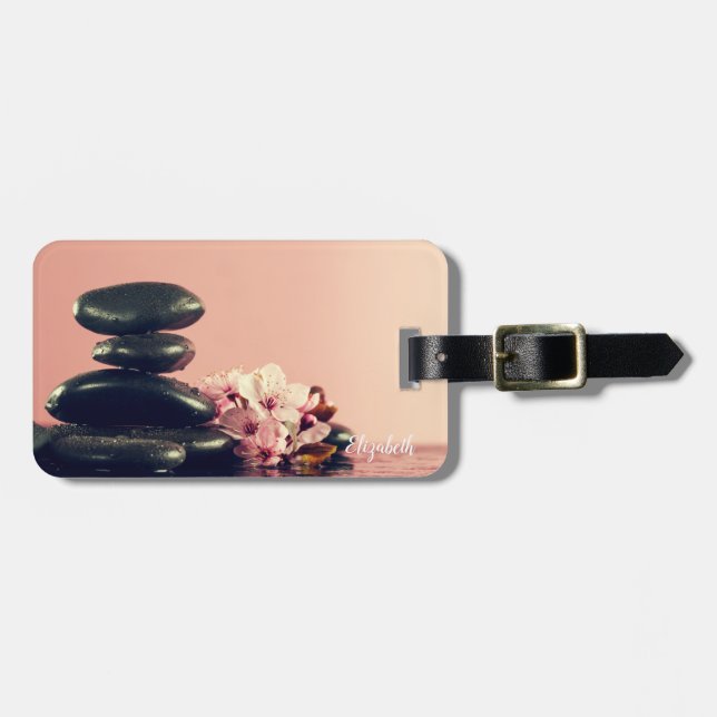 Svarta Zen-stenar Blommor Bagagebricka (Horisontell Framsida)