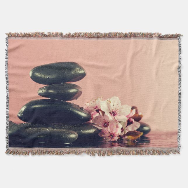 Svarta Zen-stenar Blommor Filt (Framsidan)