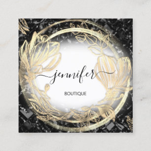 Svartabstarten guld Blommigt Ram QRCode Logotyp QR Fyrkantigt Visitkort