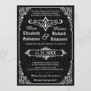 Svartagotisk Victorian Damask Rehearsal Dinner Inbjudningar
