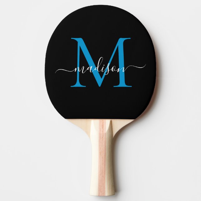 Svartahavsblått monogram, Elegant Namn Pingisracket (Framsidan)