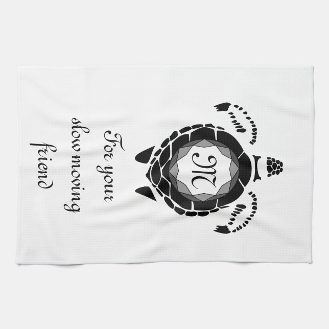 Svartahavssköldpadda Silhouette Customized Monogra Kökshandduk (Horisontell)