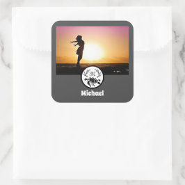 Svartahavssköldpadda Silhouette Photo Monogram Fyrkantigt Klistermärke