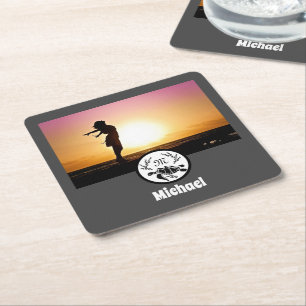 Svartahavssköldpadda Silhouette Photo Monogram Underlägg Papper Kvadrat
