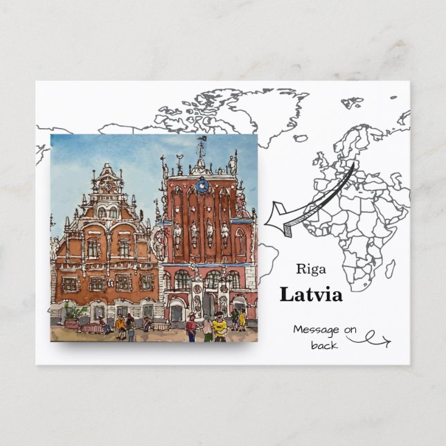 Svartaheaddhusets hus, Riga Lettland Vykort (Framsida)
