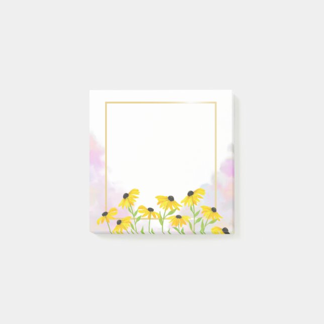Svartaögda Susan-blommor på mjuka pastellmoln  Post-it Block (Framsida)