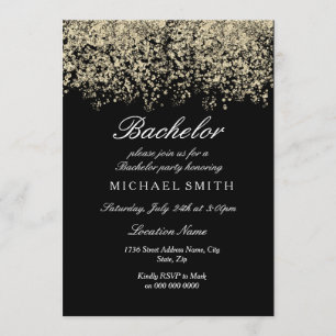 Svartbachelor Party guld Glitter Confetti Black Ba Inbjudningar