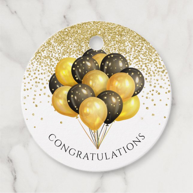 Svartballonger pension Party Guld Gåvor Etiketter (Framsida)