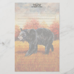 Svartbjörn i höstskogen brevpapper