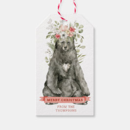 Svartbjörn med blommor | God jul Gift Presentetikett