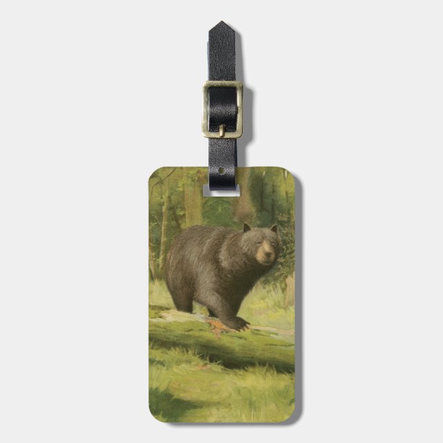 Svartbjörn Steg på en Träd-trunk Bagagebricka (Vertikal Framsida)