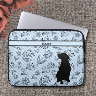 Svartblå blomsterremsa med Hund Silhouette Laptop Fodral