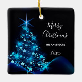 Svartblått julblått skugga av familjen träd namn julgransprydnad keramik