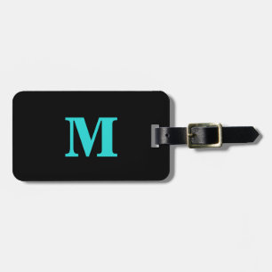Svartblått monogram första anpassat namn bagagebricka