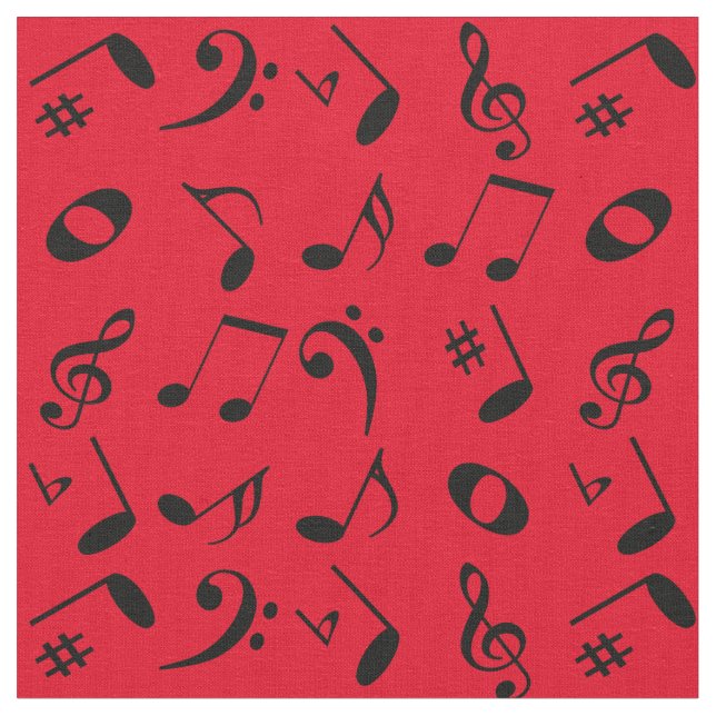 Svartblinda Musik noter Mönster på röd Tyg (Närbild)