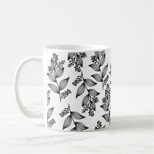 Svartblomma Mönster Botaniska Mörken Vit Kaffemugg