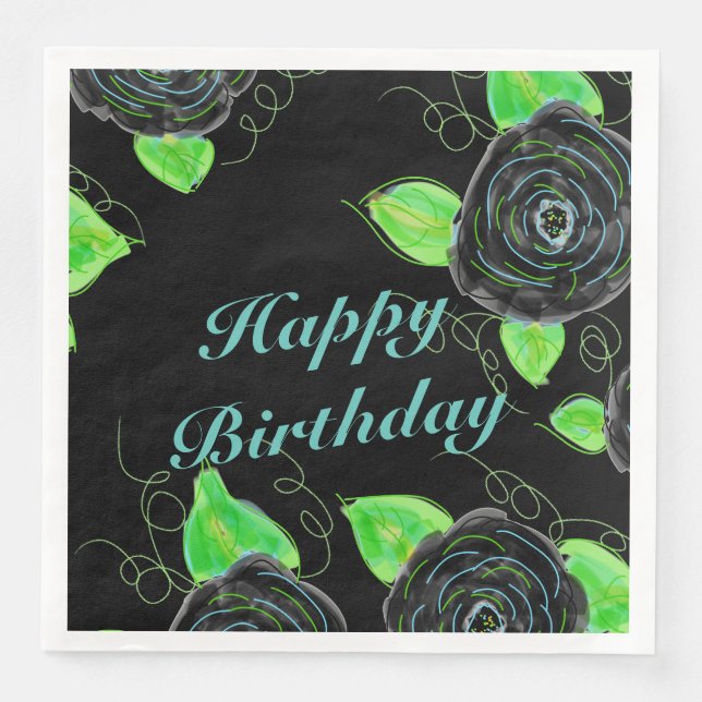 Svartblommade Pappra Party-blöjor Pappersservett (Framsida)