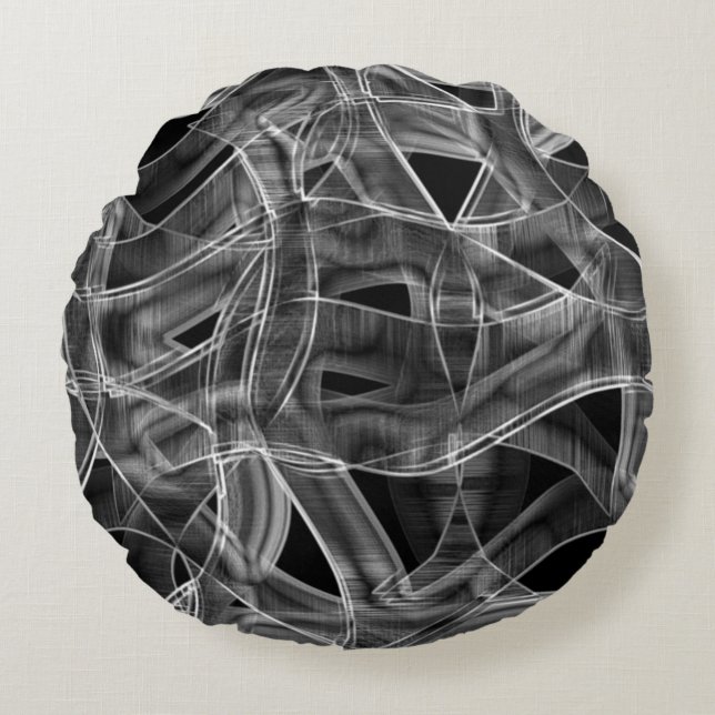 Svartböjd rosett band, framhävt linjer i lättnad rund kudde (Framsidan)