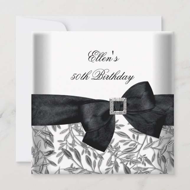 Svartböljan Vit Silver, 50:e Födelsedagsfesten Inbjudningar (Framsida)