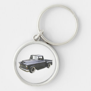 SvartChevrolet uppsamling 1956 Rund Silverfärgad Nyckelring