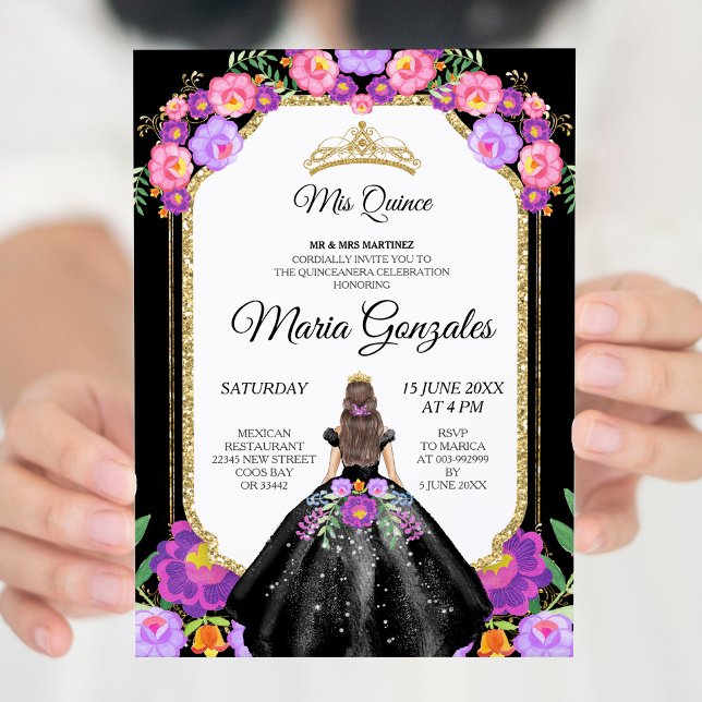 Svartdags adress och Ro Mis Quince-inbjudan Inbjudningar (Skapare uppladdad)