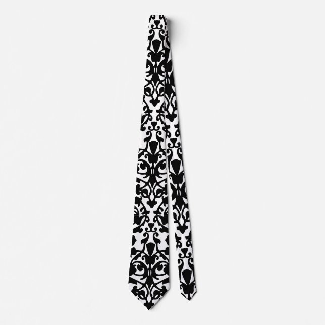 Svartdämpare på vit designer Necktie Slips (Framsida)