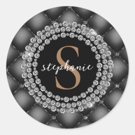 Svartdiamanter Guld Monogram Elegant Tuftad lyxlyx Runt Klistermärke