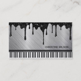 svartdroppad pianist silver glitter visitkort