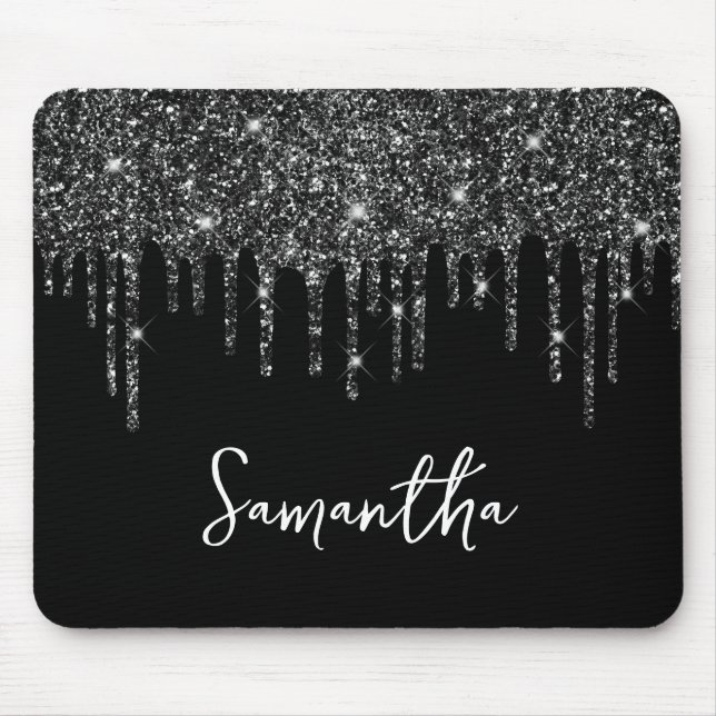 Svartdroppning Glitter Glam Namn Musmatta (Framsidan)