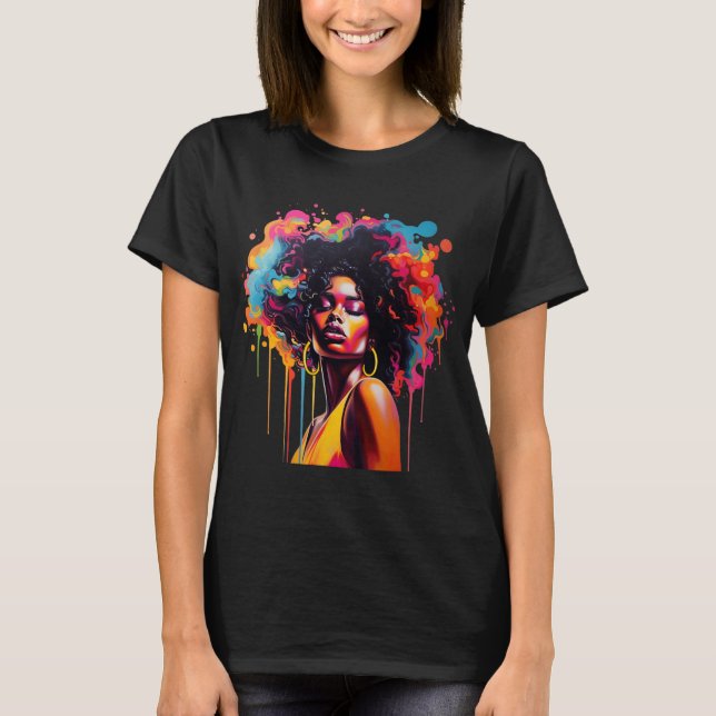 Svartdrottning Afro Melanin-droppar i Afrika T Shirt (Framsida)