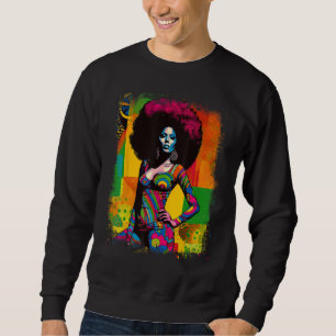 Svartdrottning Afro Melanin-droppning Junetteonde  Lång Ärmad Tröja
