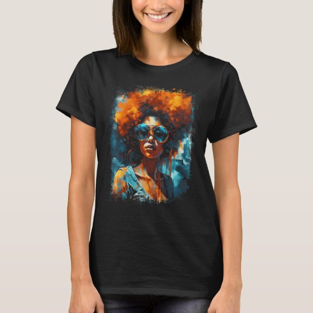 Svartdrottning Afro Melanin-droppning Junetteonde  T Shirt (Framsida)
