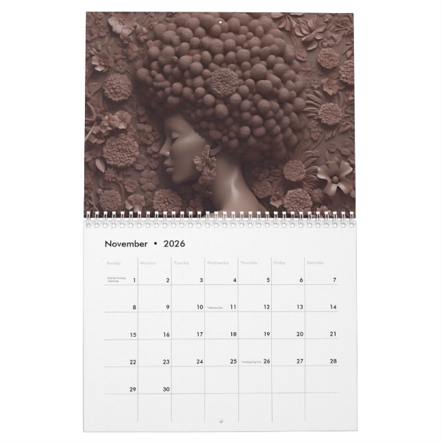 Svartdrottning melanin sista blomkryddkvinna kalender (Nov 2026)