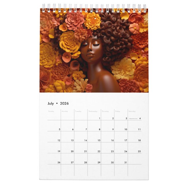 Svartdrottning melanin sista blomkryddkvinna kalender (Jul 2026)